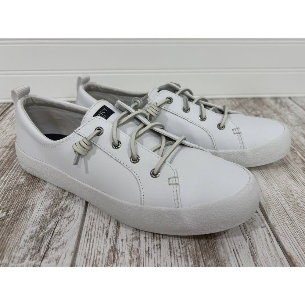 SPERRY Women's White Low Top-Sider Leather Sneakers Solid Casual Sz 11